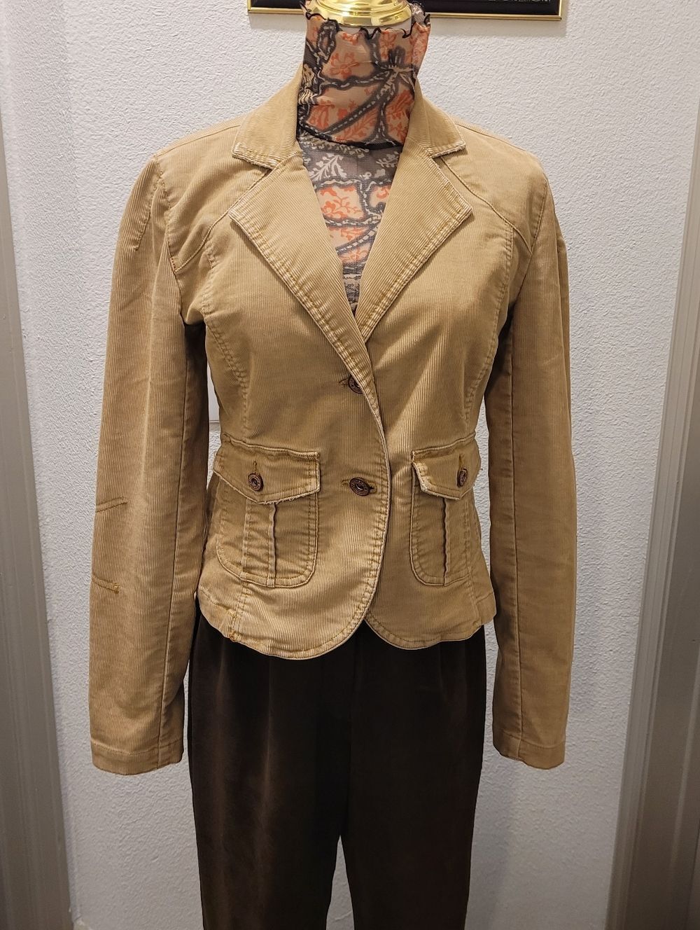 Jeanstar Tan Fine Wale Corduroy Blazer Jacket Utility Industrial Chic Size S
